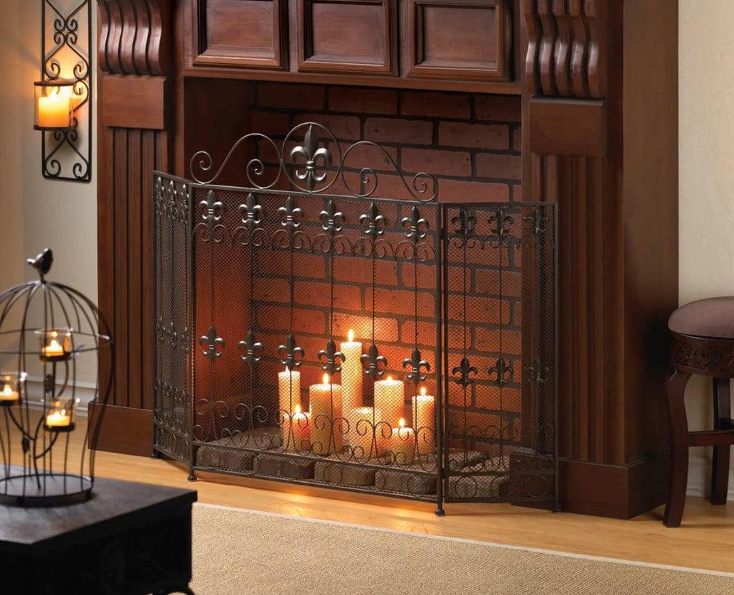 Fireplace Screen French Revival Iron Metal Mesh Home Decor