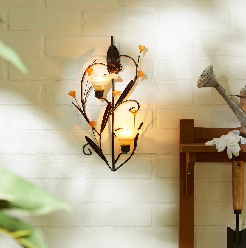 Amber Lillies Candle Wall Sconce Home Decor