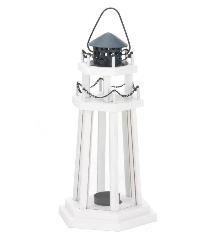 Lighthouse Wooden Candle Lantern Glass Metal Home Decor