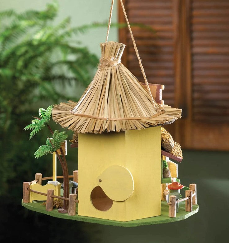 Birdhouse Eucalyptus Wood Tiki Hut back view