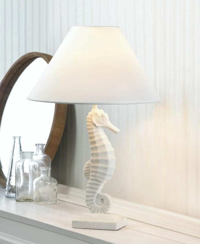 Porcelain with Linen White Seahorse Table Lamp Home Decor
