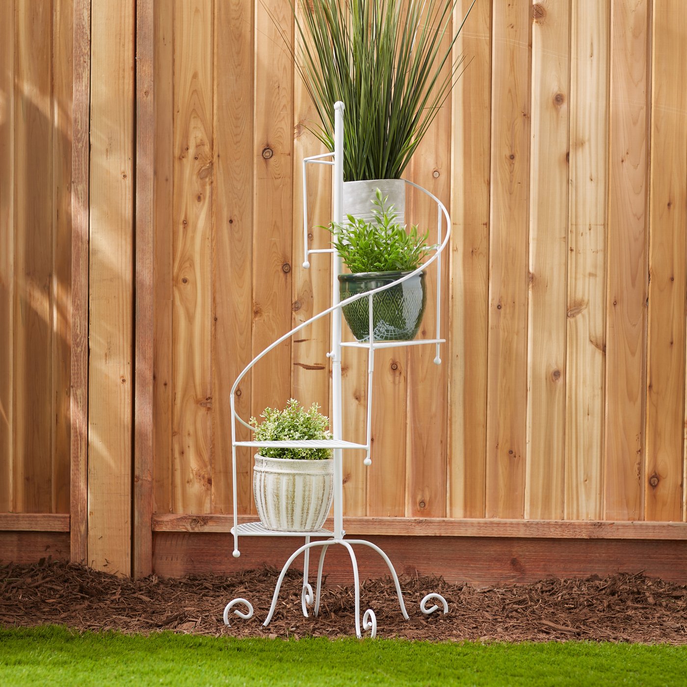 Iron White Spiral Showcase Plant Stand Indoor Outdoor Garden Home Decor