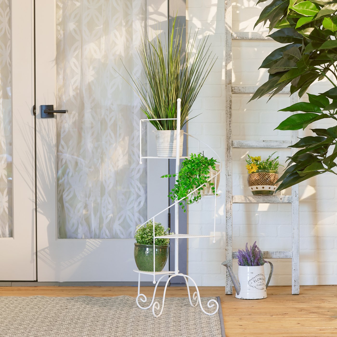 Iron White Spiral Showcase Plant Stand Indoor Outdoor Garden Home Decor