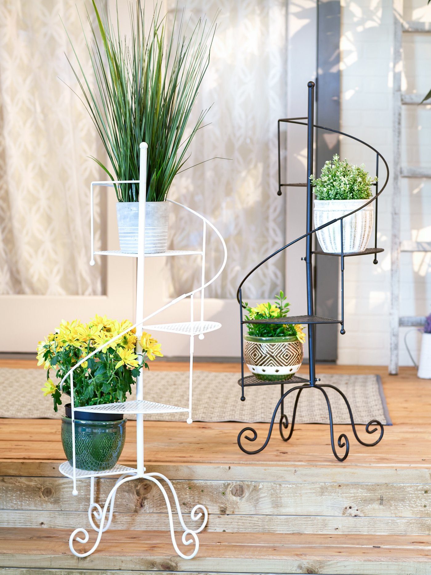 Iron White Spiral Showcase Plant Stand Indoor Outdoor Garden Home Decor