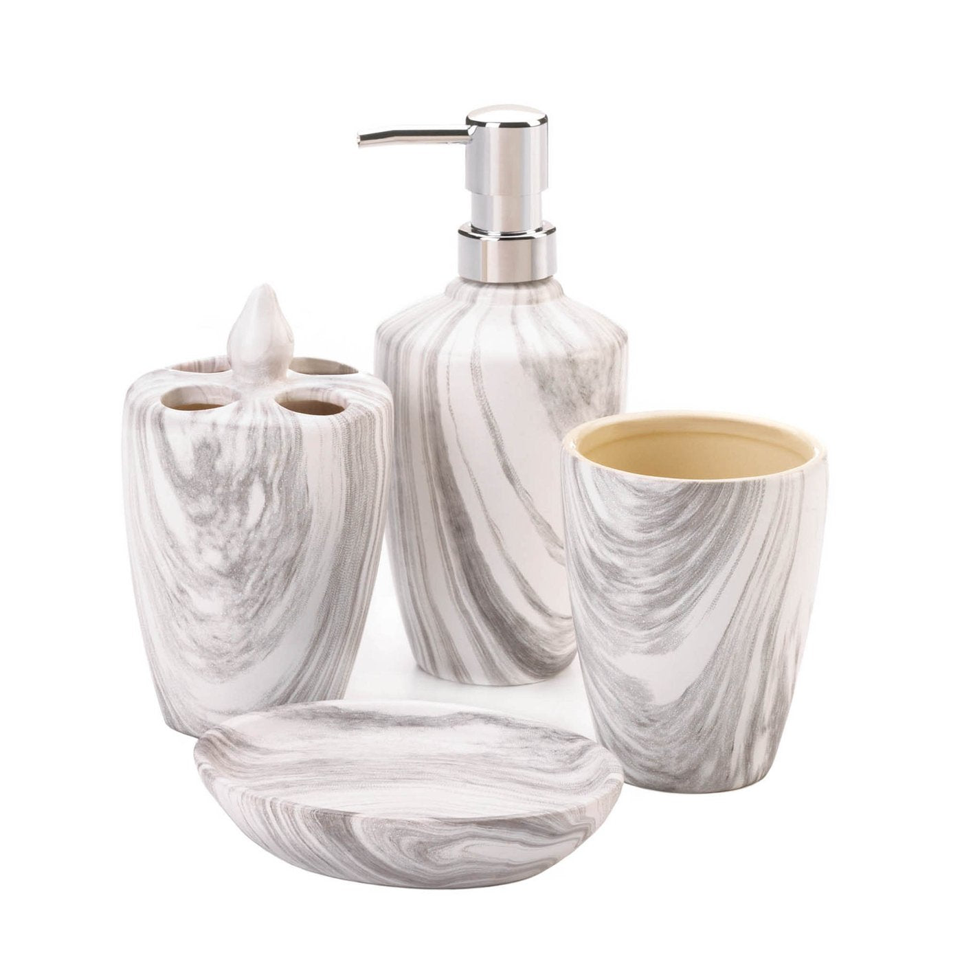 Porcelain Marble Printed Bath Accessories 4 Piece Set Home Decor