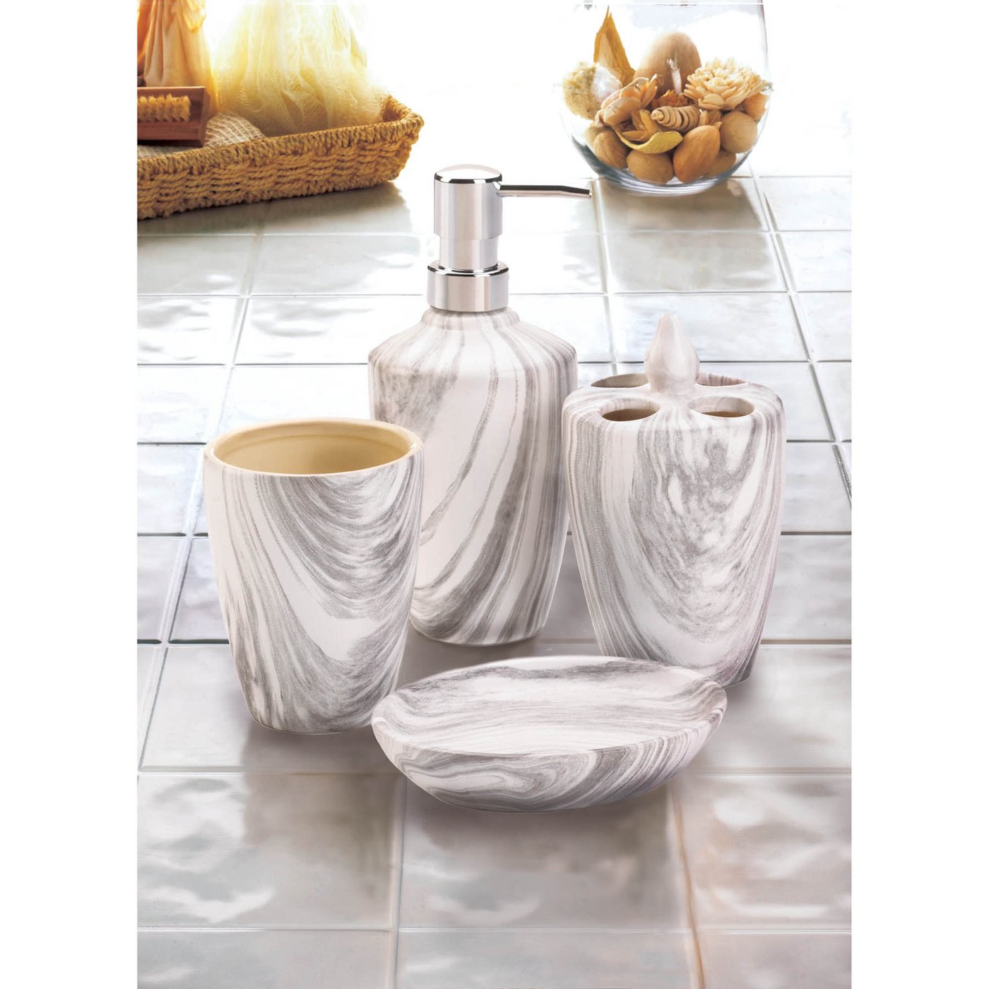 Porcelain Marble Printed Bath Accessories 4 Piece Set Home Decor