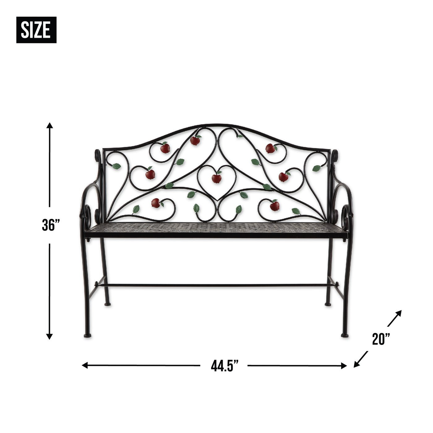 Wrought Iron Country Apple Bench Garden Decor