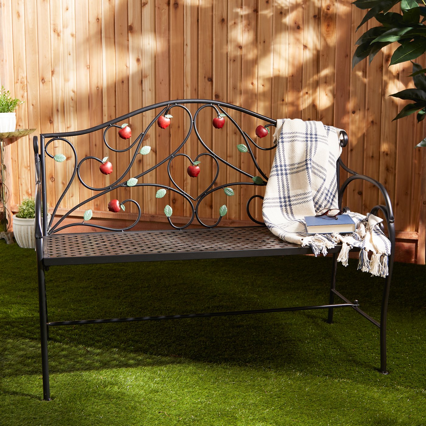 Wrought Iron Country Apple Bench Garden Decor