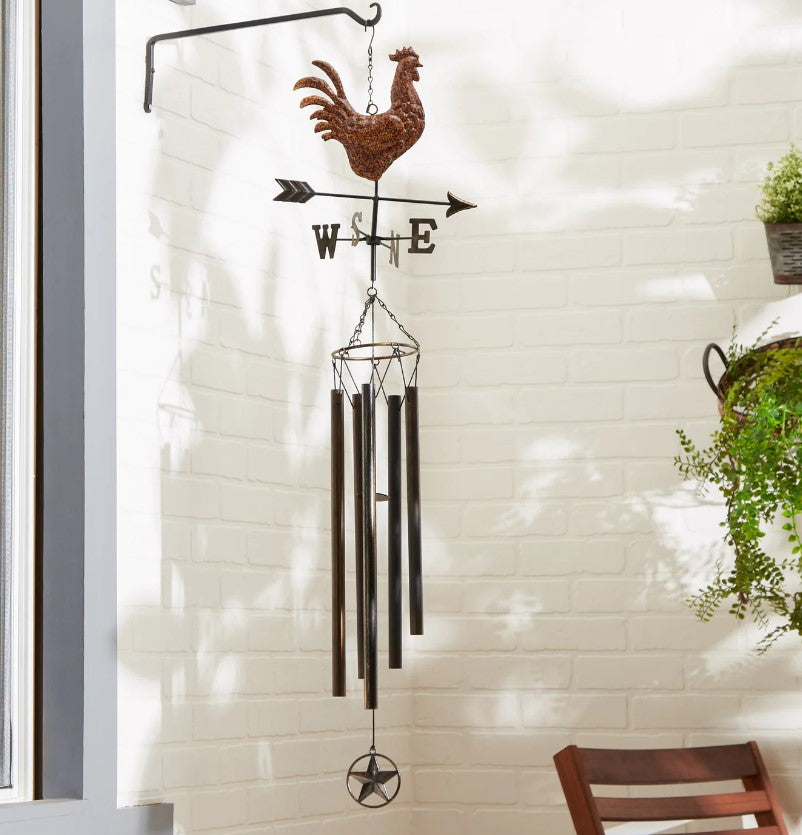Rooster Copper Weathervane Wind Chime Garden Decor