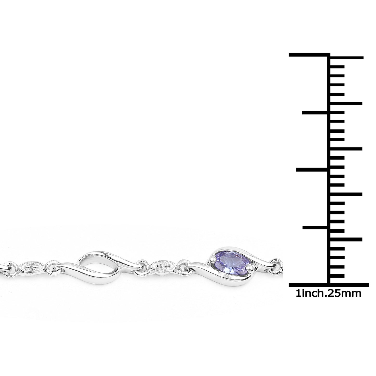 Sterling Silver 1.30 Carat Tanzanite White Topaz 7.25 Inch Tennis Bracelet fine