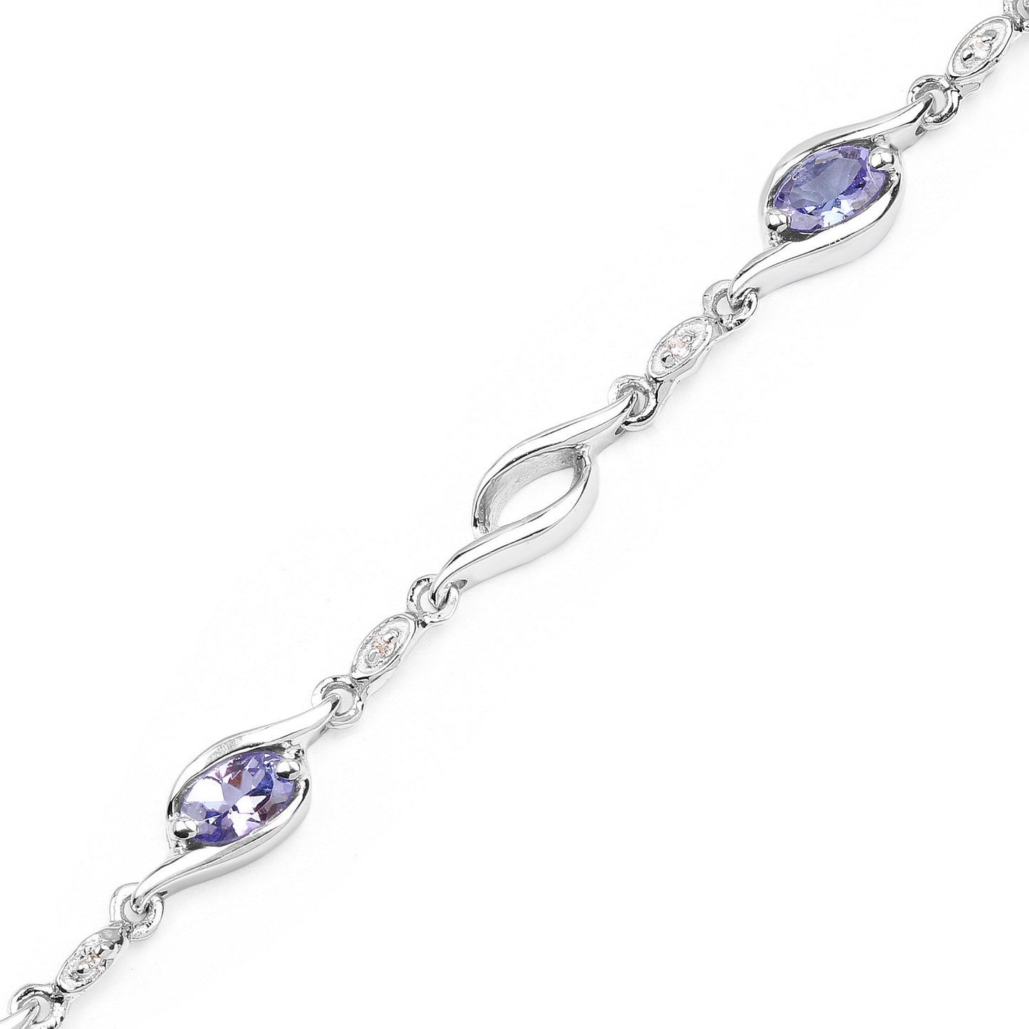 Sterling Silver 1.30 Carat Tanzanite White Topaz 7.25 Inch Tennis Bracelet fine