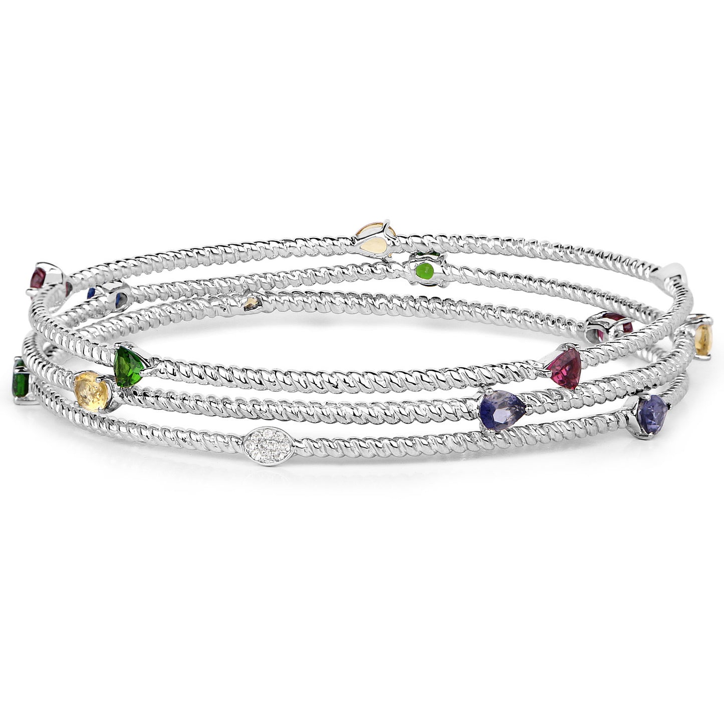 Sterling Silver 3.88 Carat Genuine Multi Stone Bangle Bracelet fine