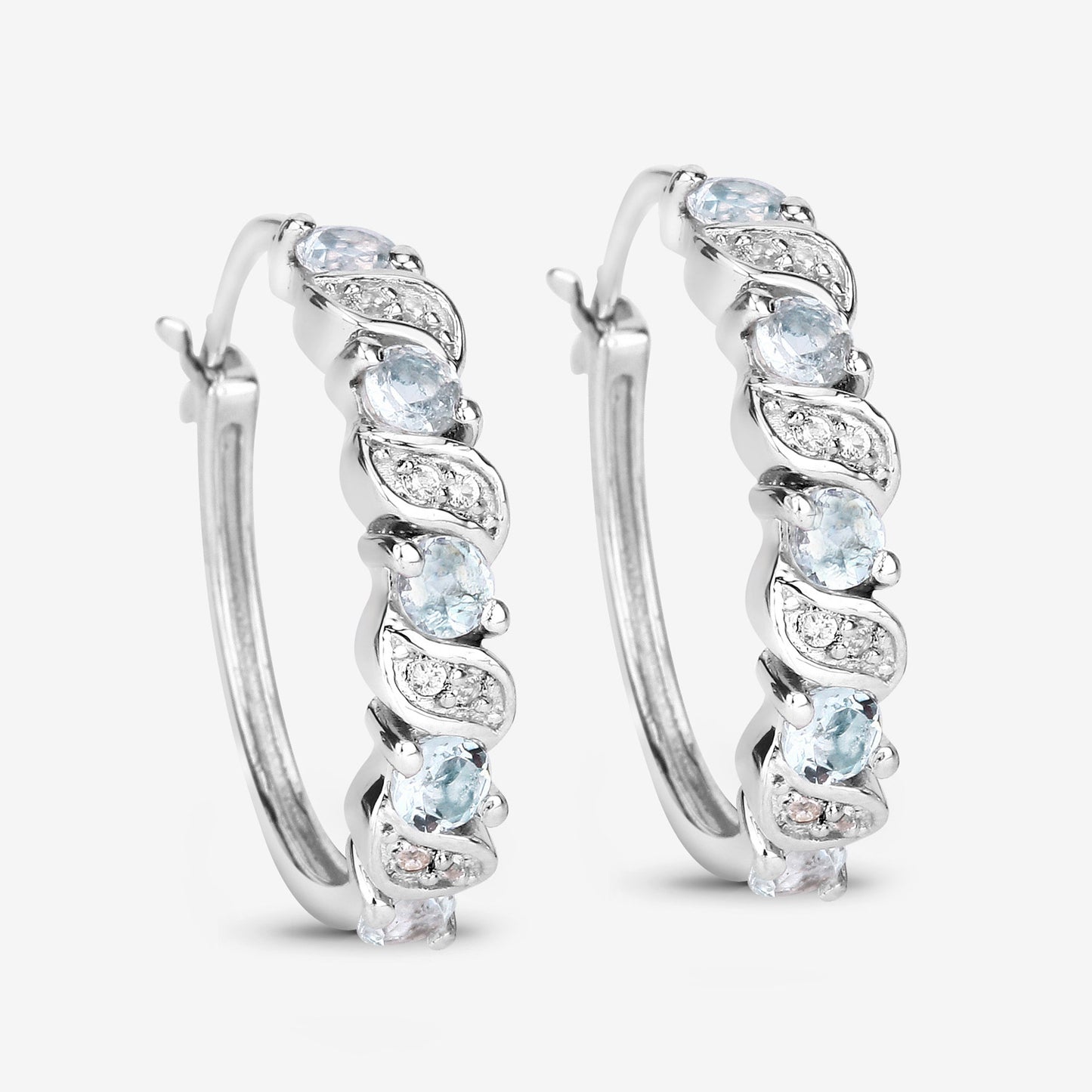 Aquamarine and White Topaz 1.08 Carat Sterling Silver Earrings fine