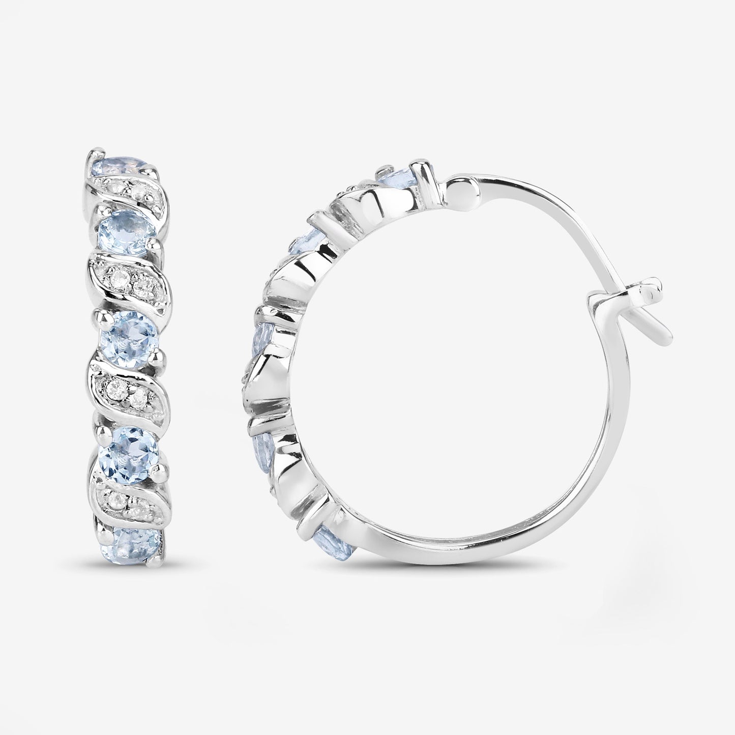 Aquamarine and White Topaz 1.08 Carat Sterling Silver Earrings fine