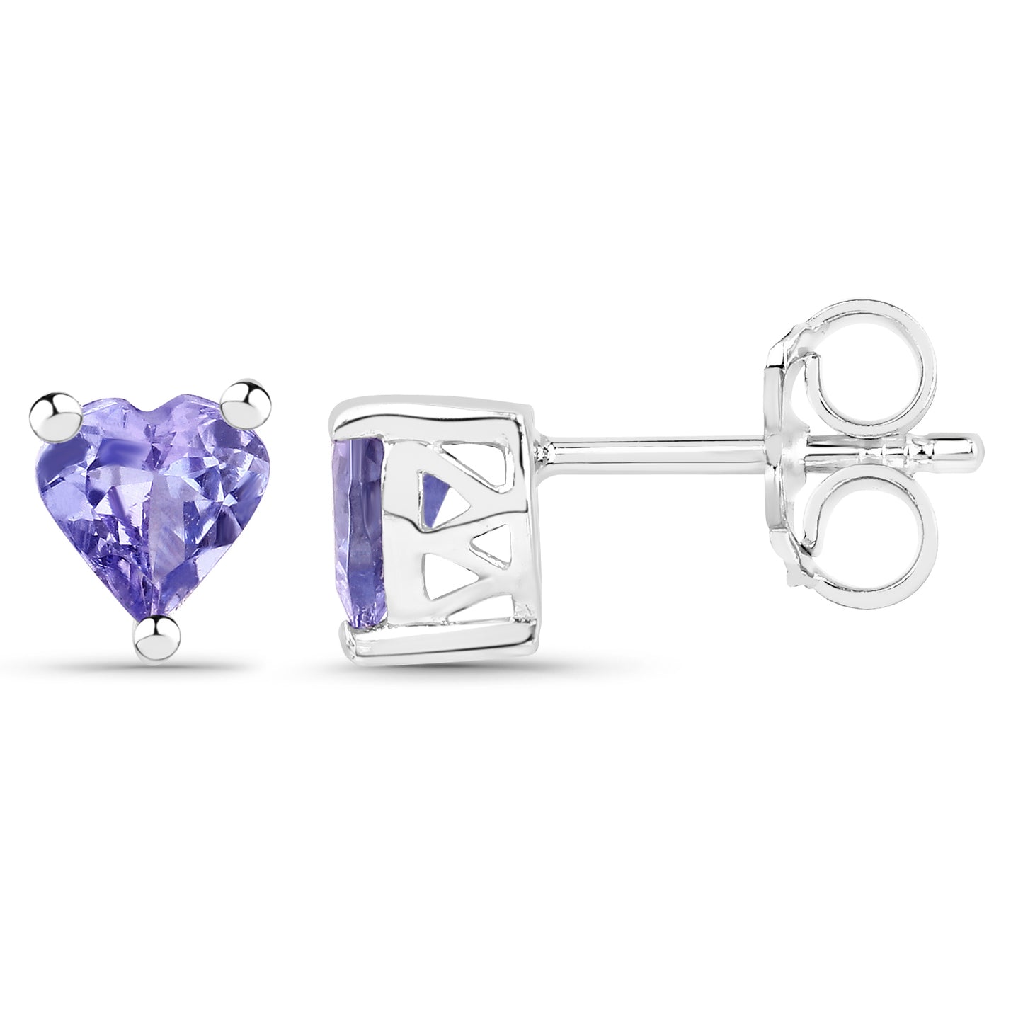 Sterling Silver 0.90 Carat Tanzanite Heart Shaped Stud Earrings fine