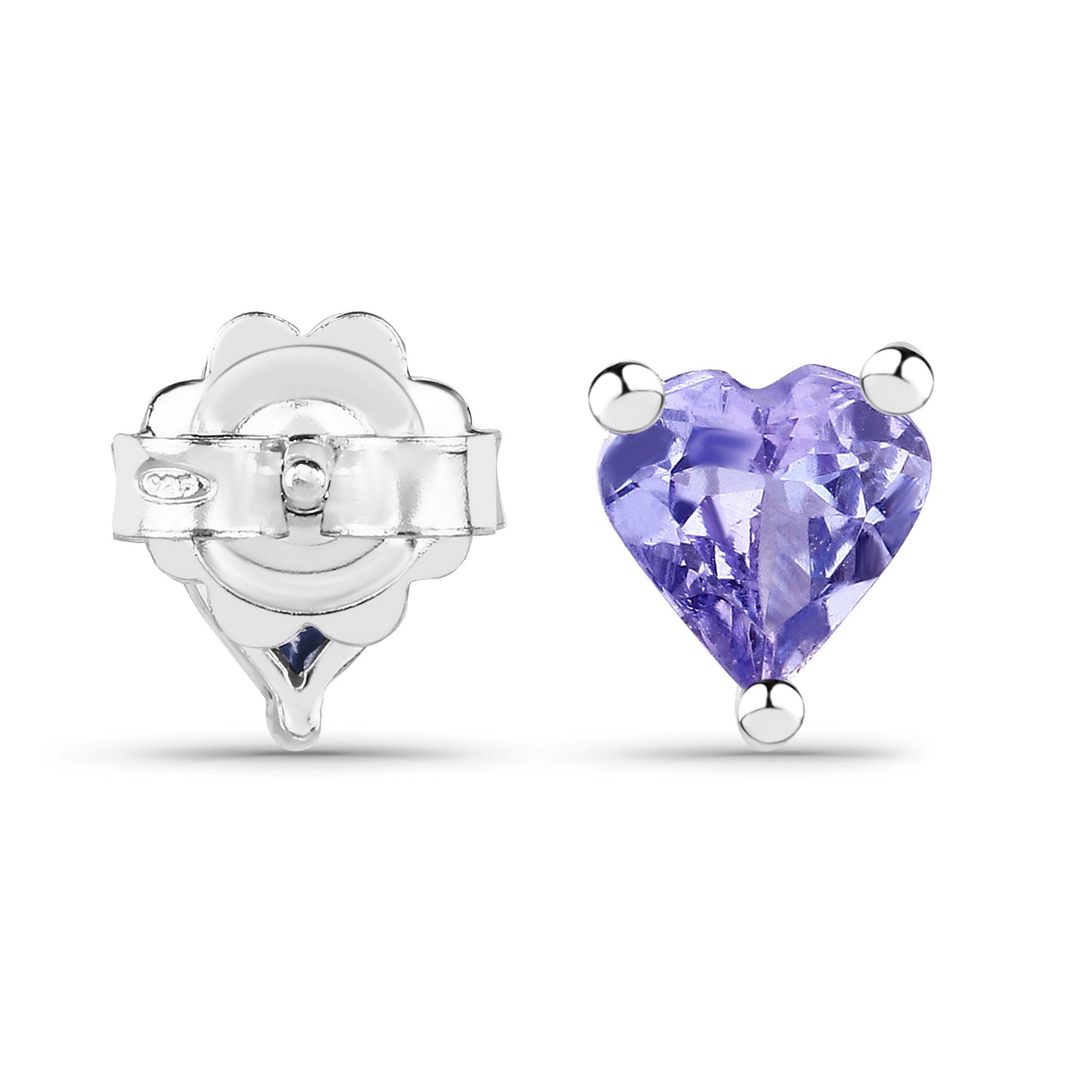 Sterling Silver 0.90 Carat Tanzanite Heart Shaped Stud Earrings fine