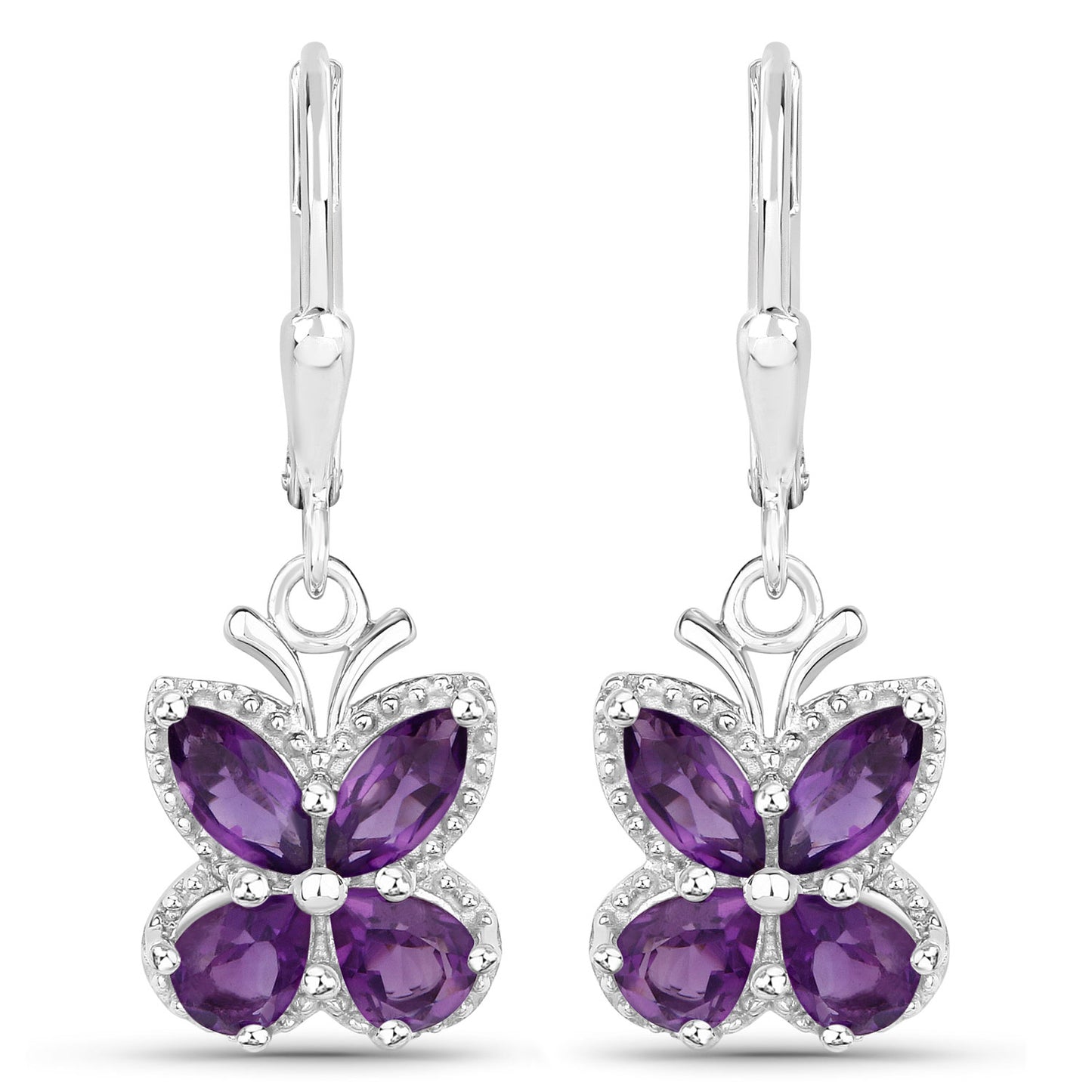 Sterling Silver 2.12 Carat Amethyst Butterfly Dangle Earrings fine