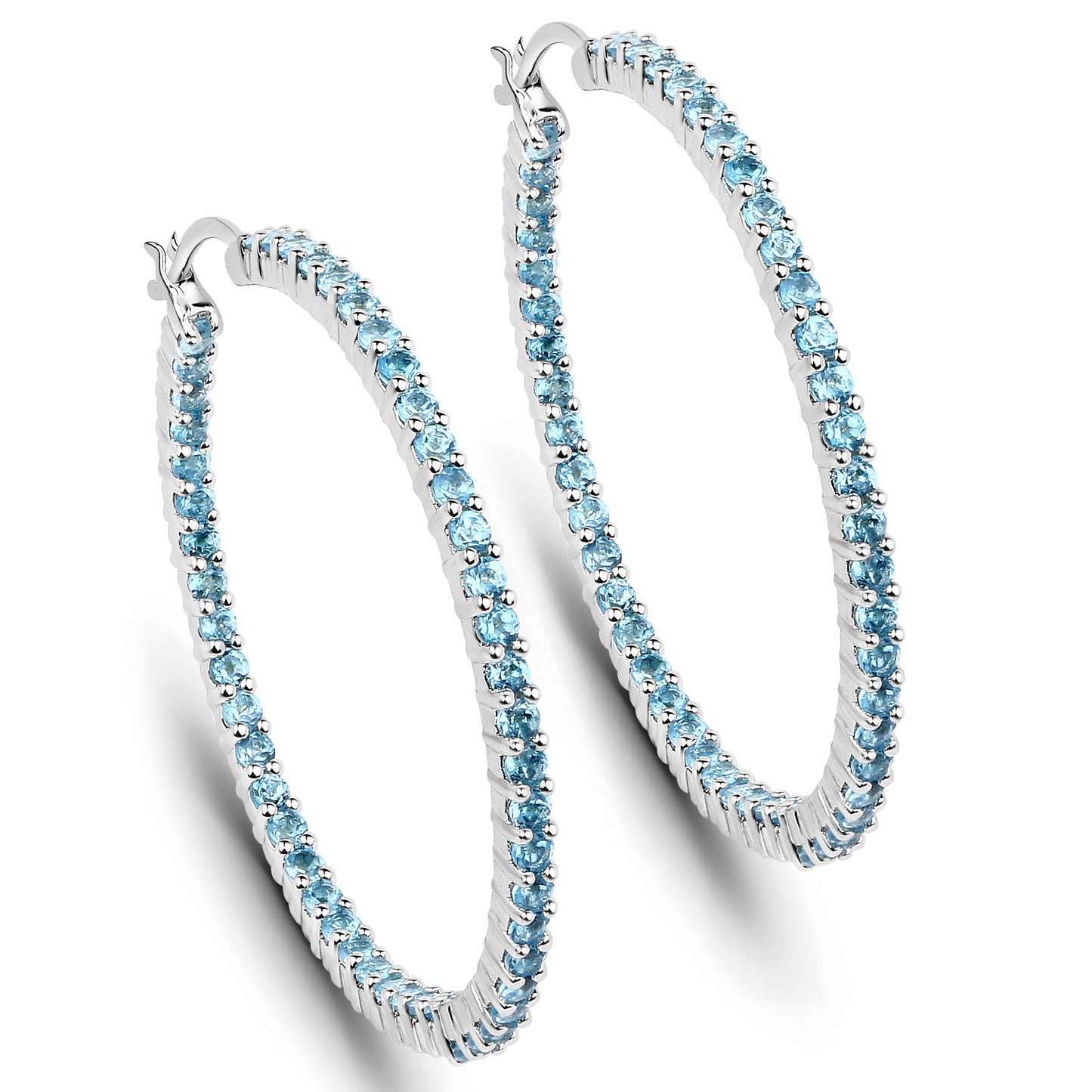 Sterling Silver Swiss Blue Topaz Hoop Earrings fine