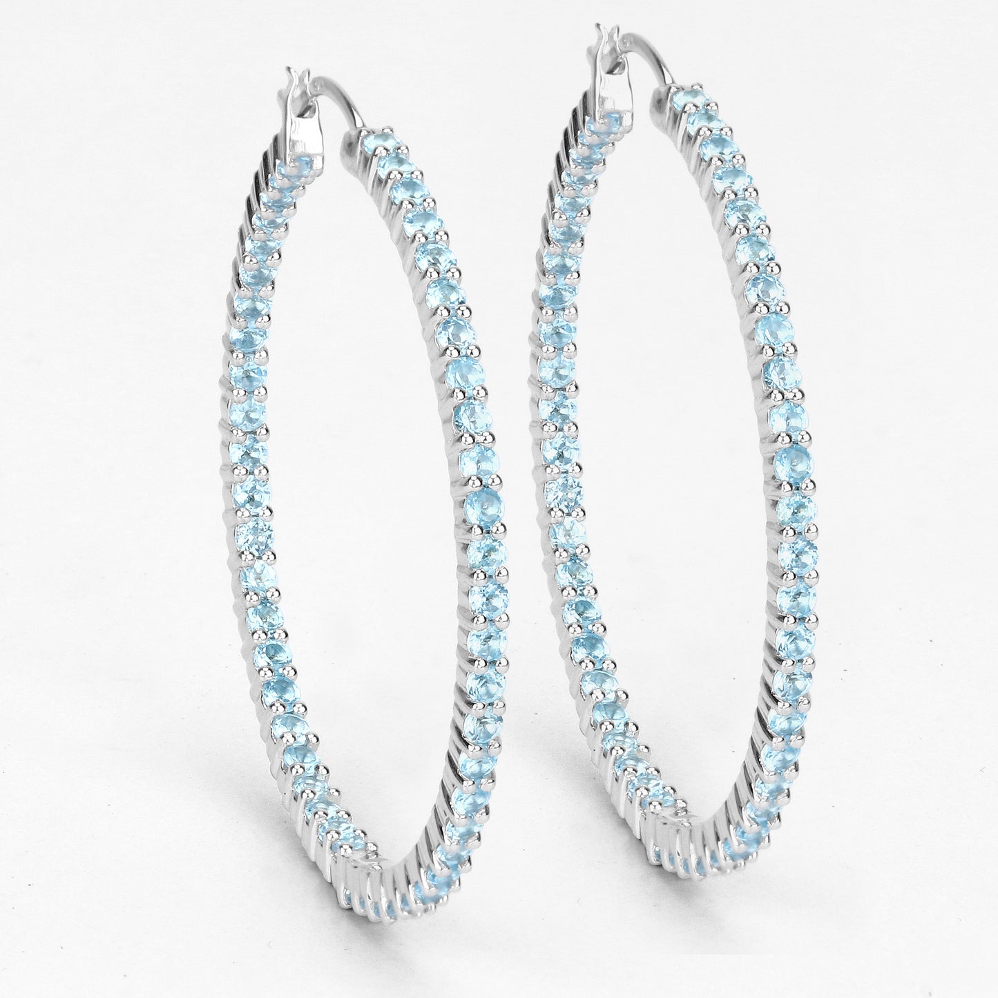 Sterling Silver Swiss Blue Topaz Hoop Earrings fine