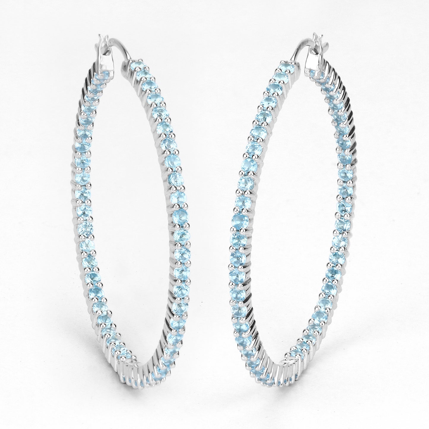 Sterling Silver Swiss Blue Topaz Hoop Earrings fine