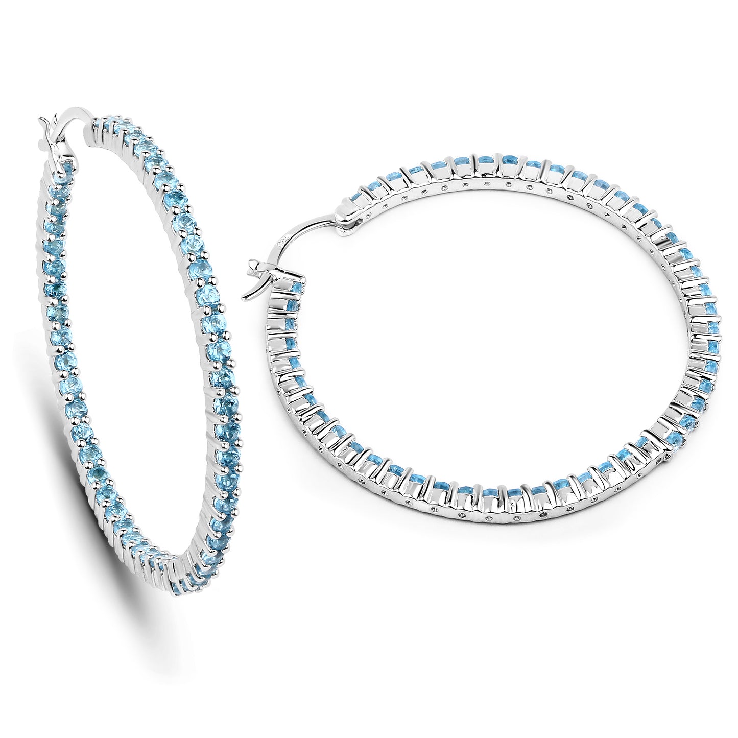 Sterling Silver Swiss Blue Topaz Hoop Earrings fine