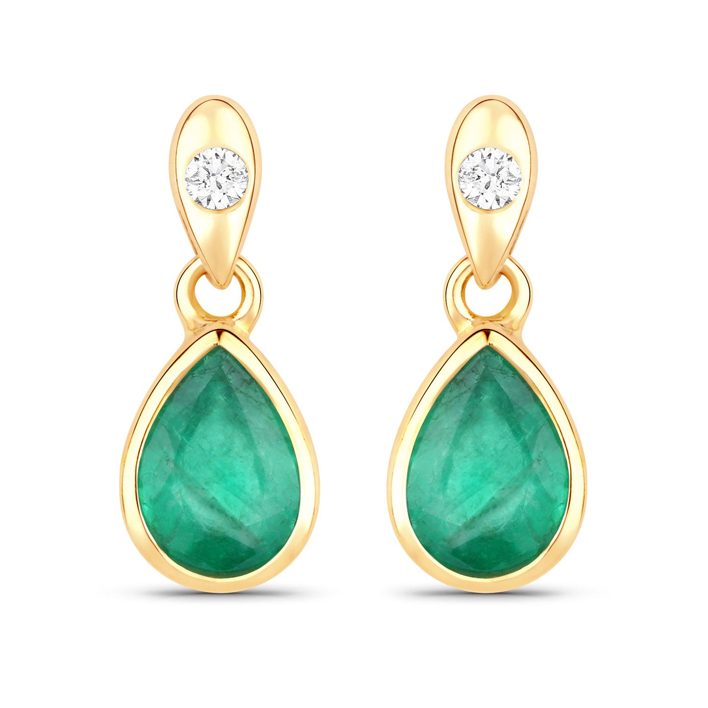 Zambian Emerald and White Diamond 10KT Yellow Gold Earrings