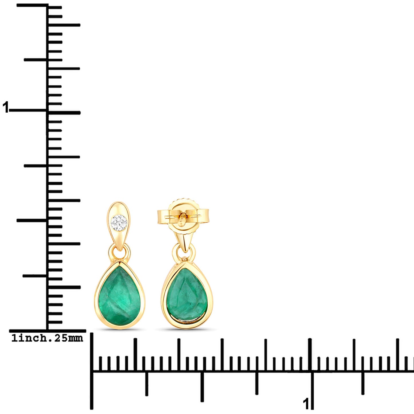 Zambian Emerald and White Diamond 10KT Yellow Gold Earrings