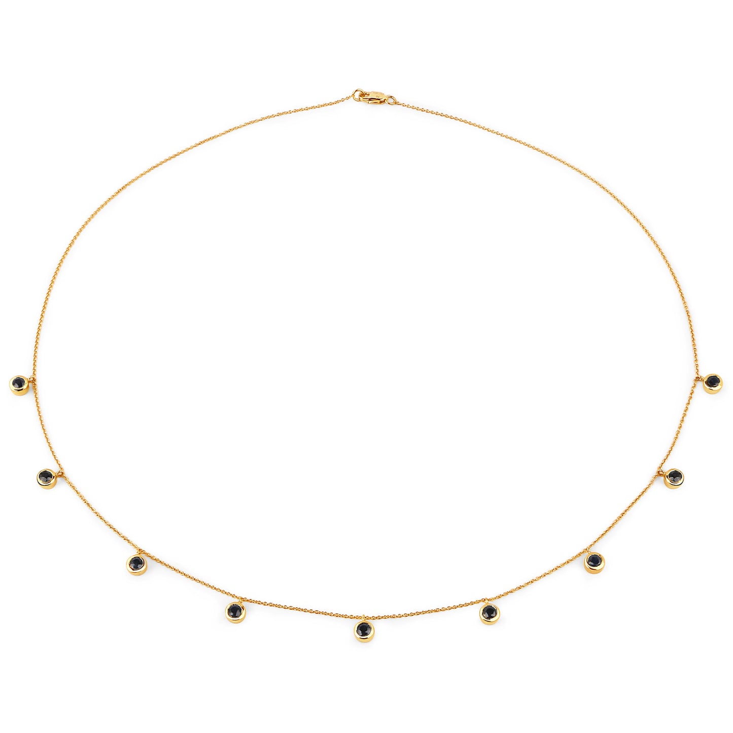 yellow gold 1.08 carat bezel set blue sapphire 18 inch necklace lobster claw clasp
