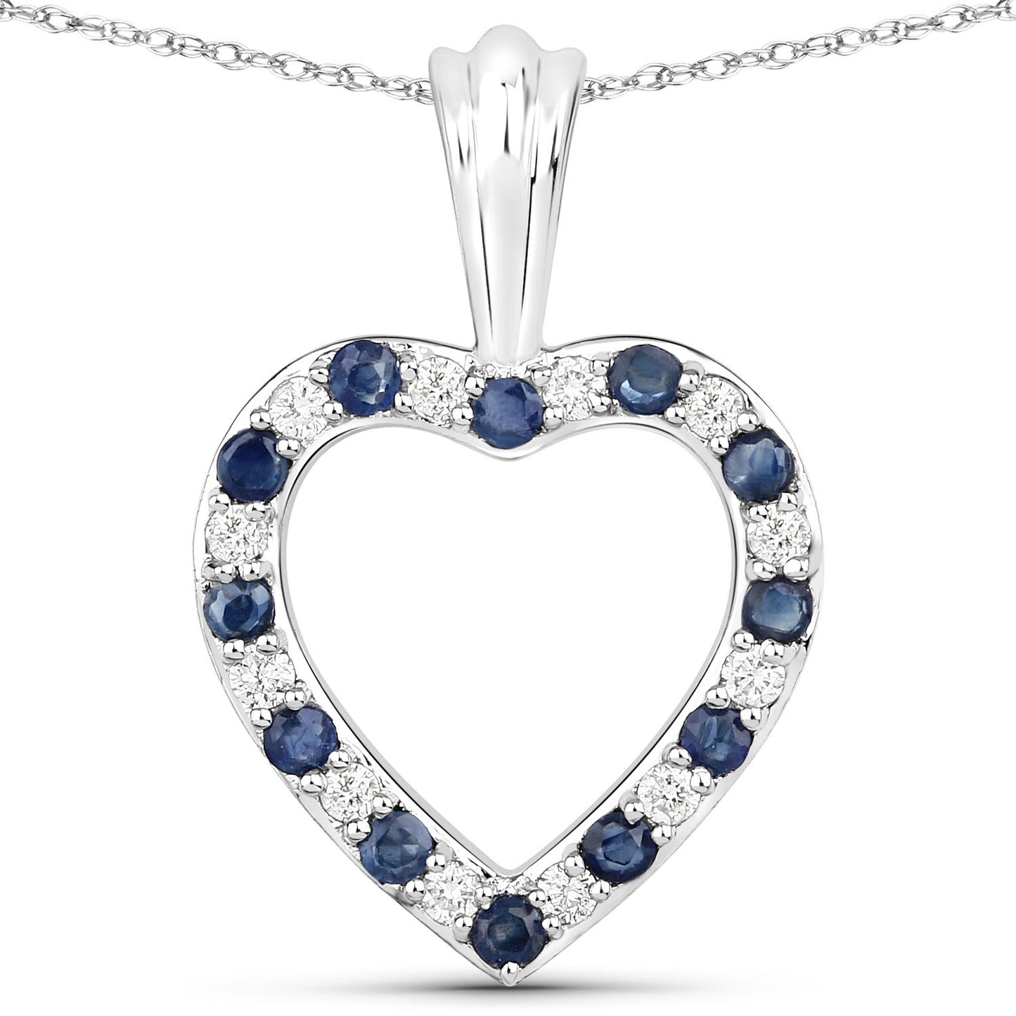 14K White Gold 0.36 Carat Diamond and Blue Sapphire Heart Pendant fine