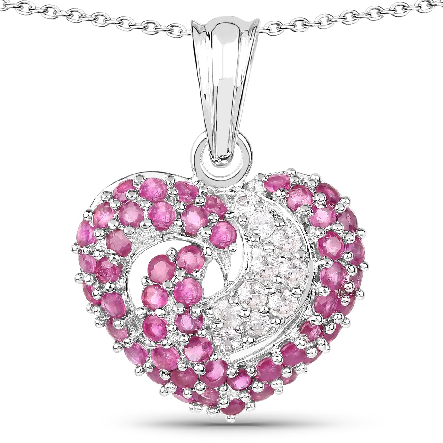 Sterling Silver Ruby White Sapphire Heart Shape Pendant fine