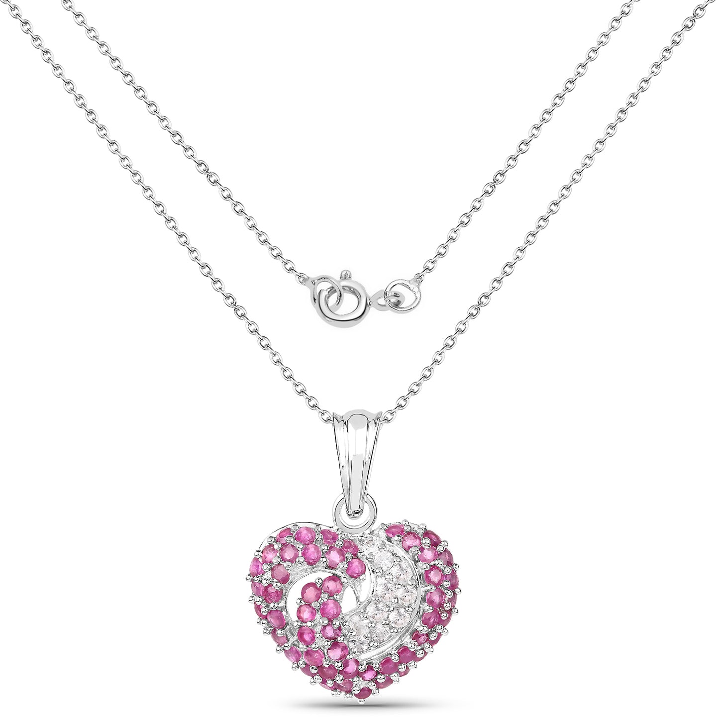 Sterling Silver Ruby White Sapphire Heart Shape Pendant fine
