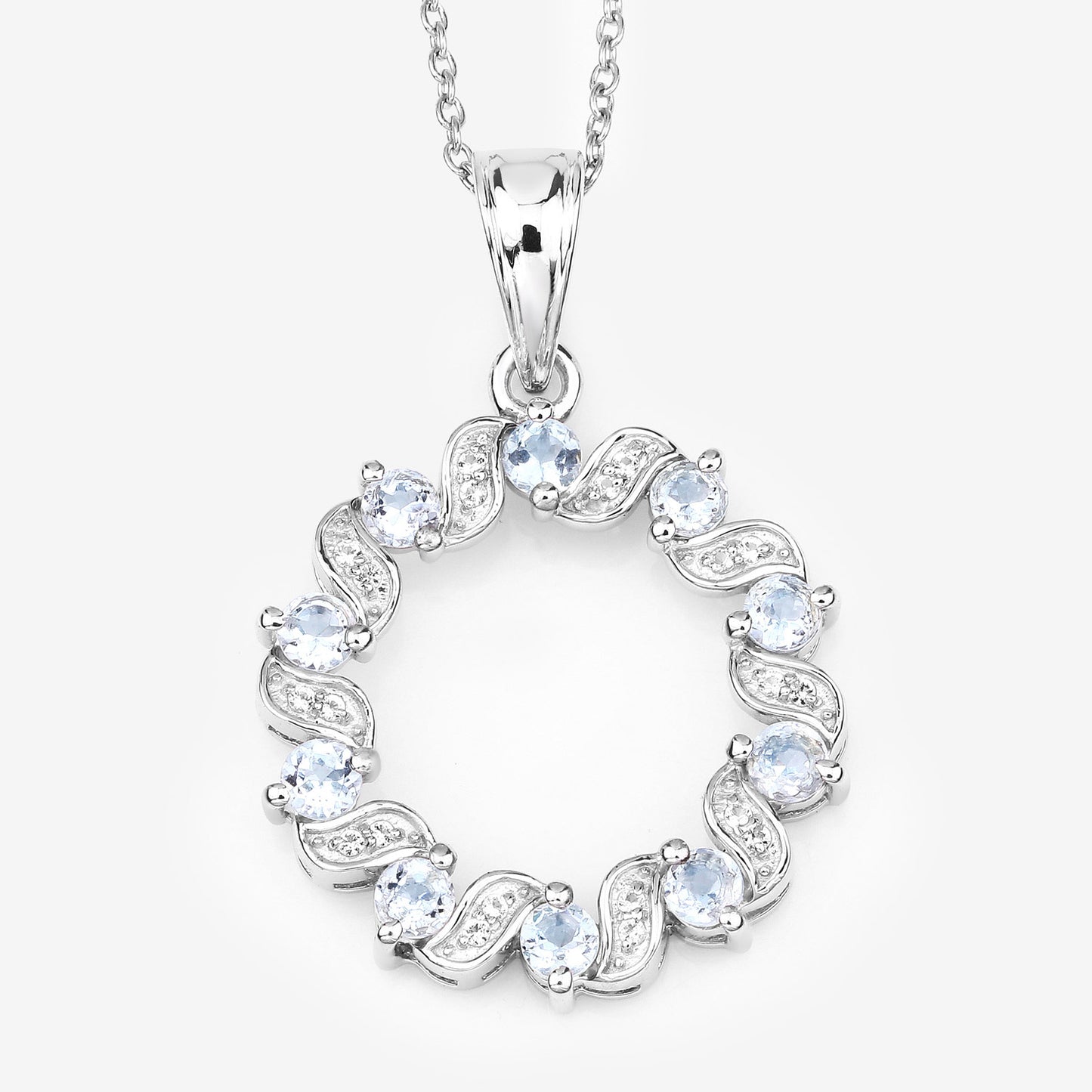 Aquamarine and White Topaz 1.10 Carat Sterling Silver Pendant fine
