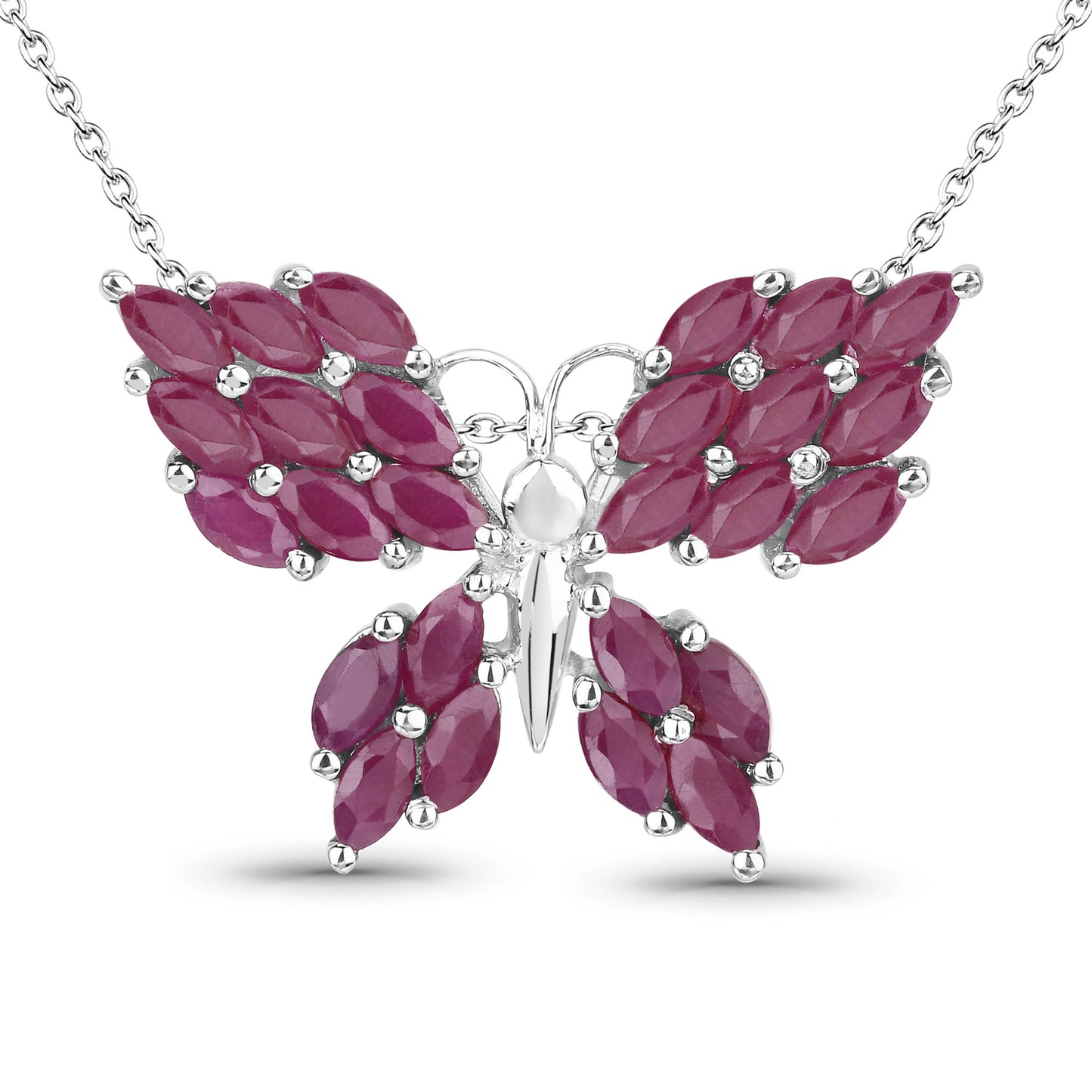 Sterling Silver Ruby Butterfly Pendant with 18 Inch Chain fine