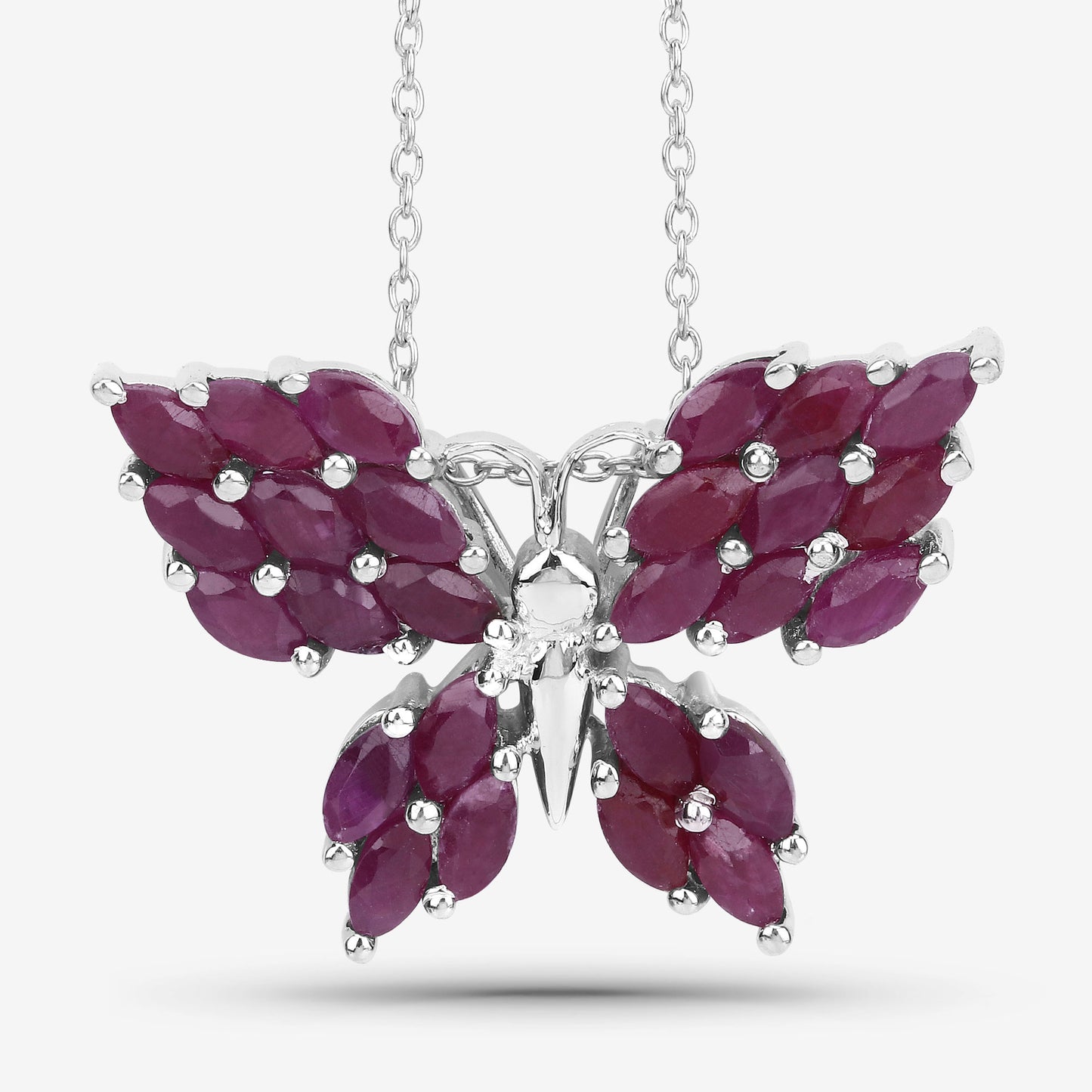 Sterling Silver Ruby Butterfly Pendant with 18 Inch Chain fine