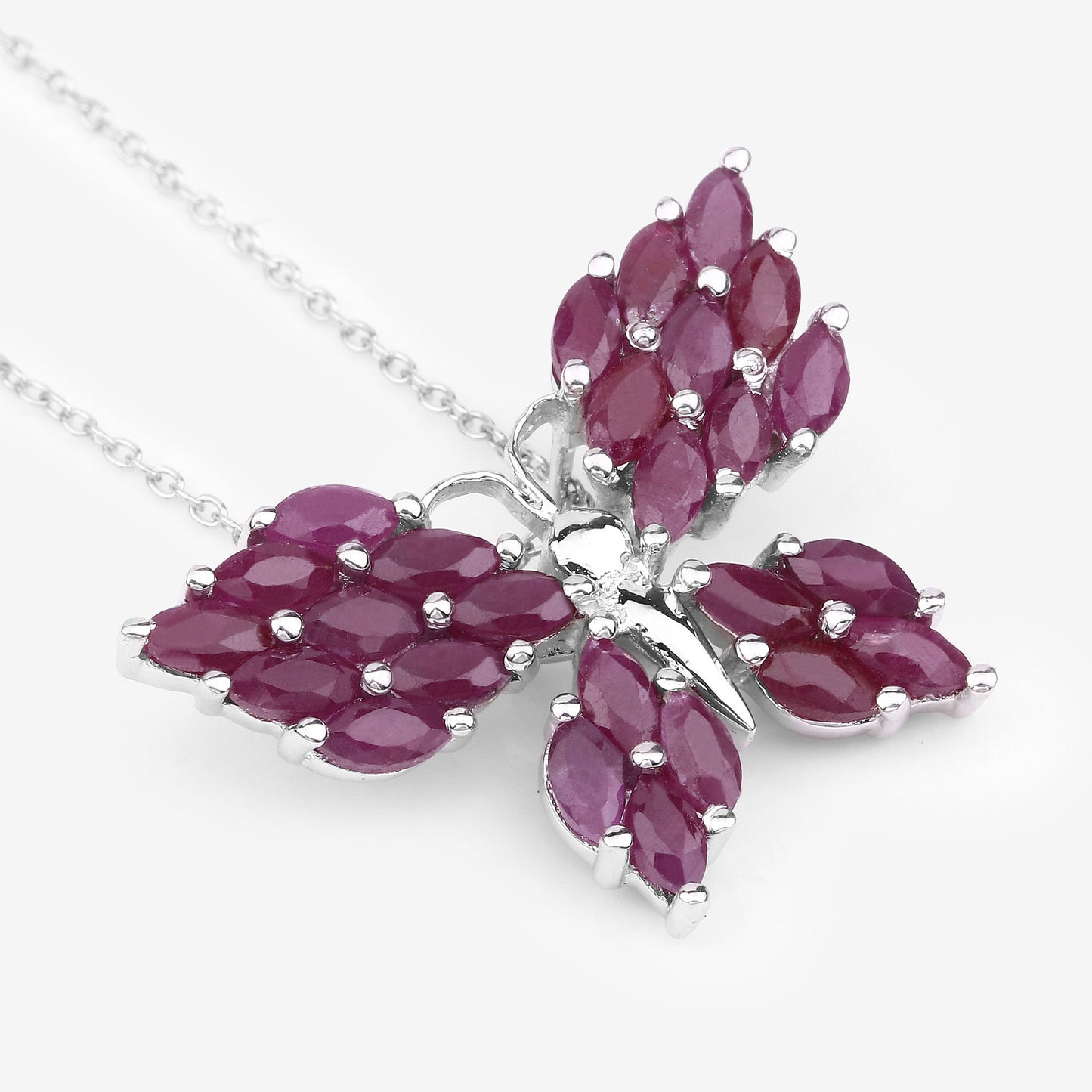 Sterling Silver Ruby Butterfly Pendant with 18 Inch Chain fine