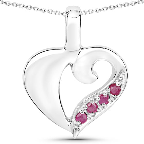 Sterling Silver 0.18 Carat Genuine Ruby Heart Pendant fine