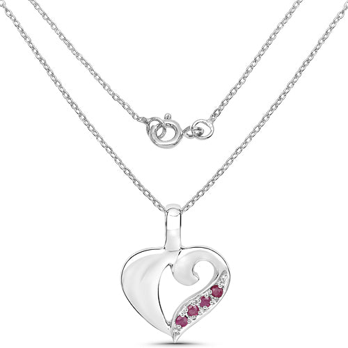 Sterling Silver 0.18 Carat Genuine Ruby Heart Pendant fine