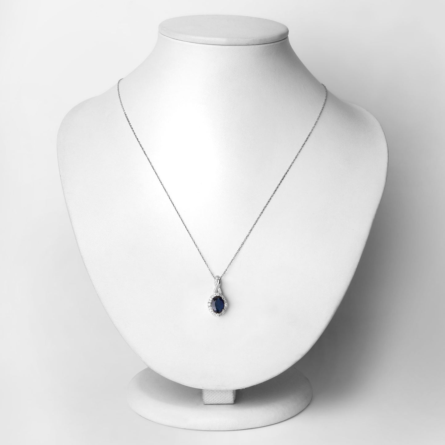 14KT White Gold Blue Sapphire White Diamond Pendant