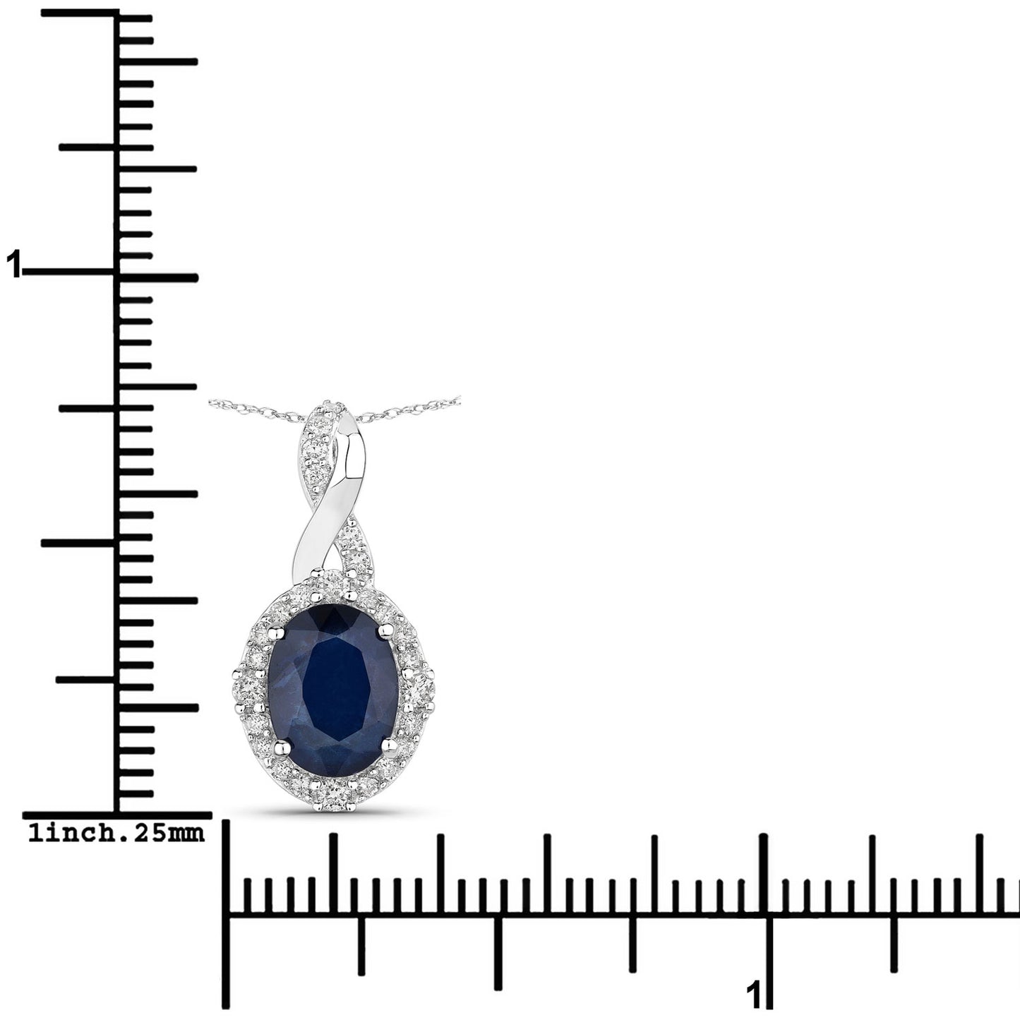 14KT White Gold Blue Sapphire White Diamond Pendant