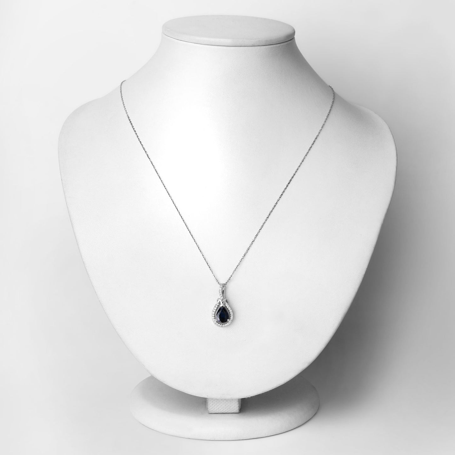 Sapphire and White Diamond 14KT White Gold Knot Pendant