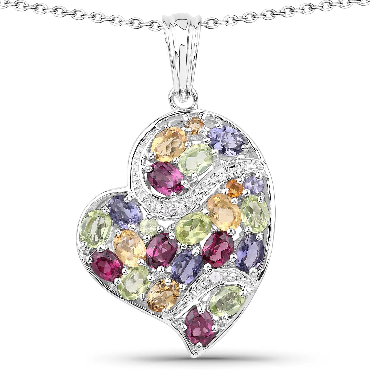 Sterling Silver 3.50 Carat Multi Stone Heart Pendant fine
