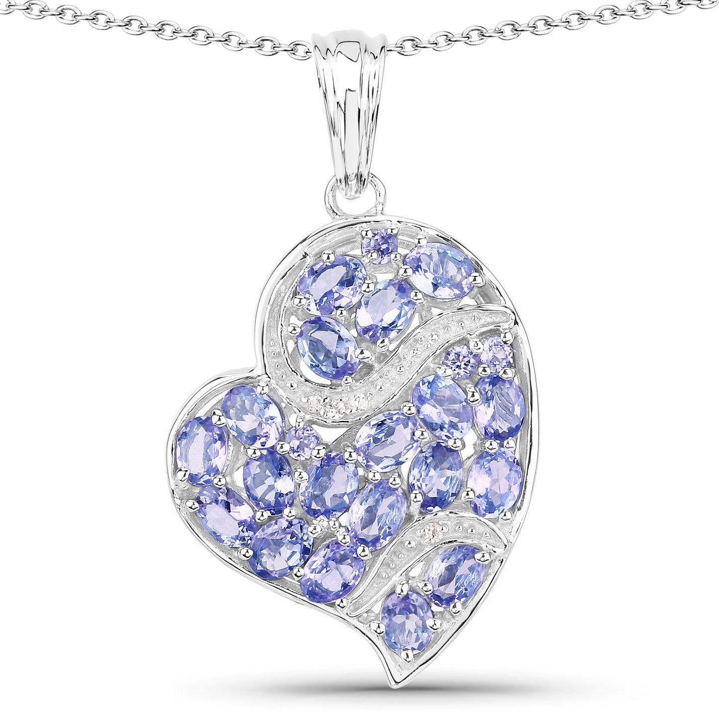 Sterling Silver 3.40 Carat Tanzanite and White Topaz Heart Pendant fine
