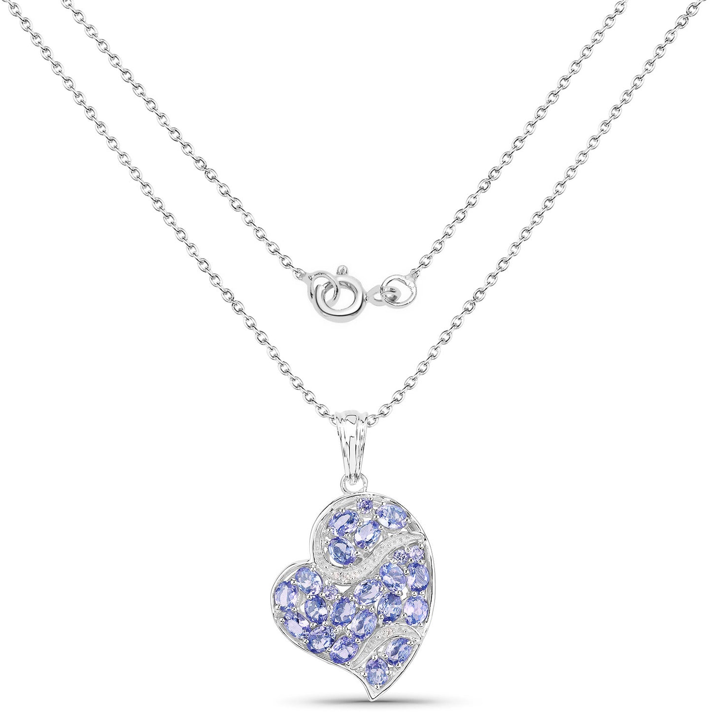 Sterling Silver 3.40 Carat Tanzanite and White Topaz Heart Pendant fine