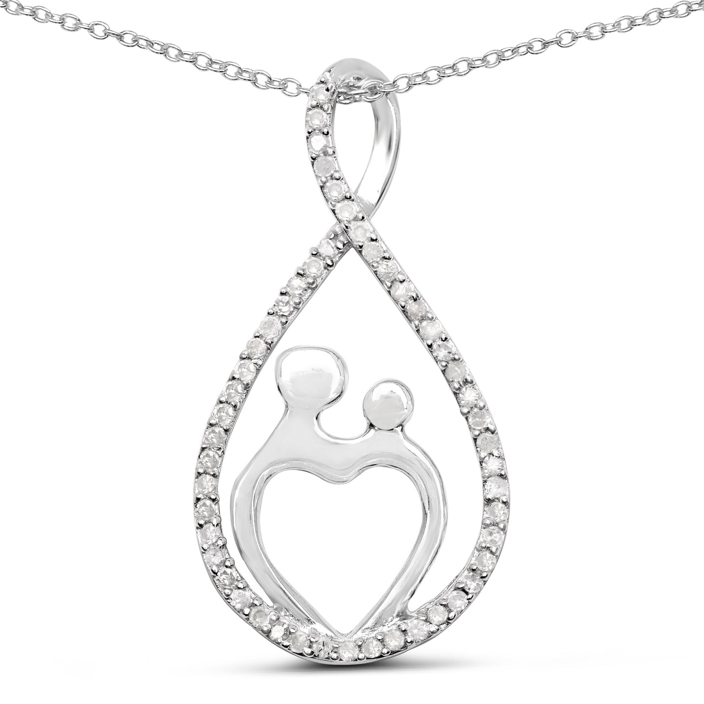 Diamond Sterling Silver Mom with Child Pendant 18 Inch Cable Chain