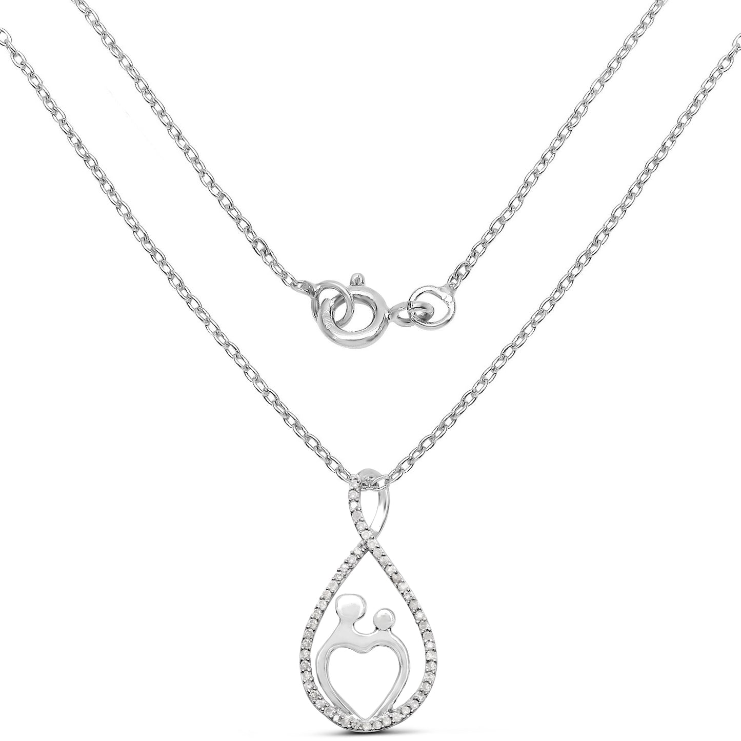 Diamond Sterling Silver Mom with Child Pendant 18 Inch Cable Chain