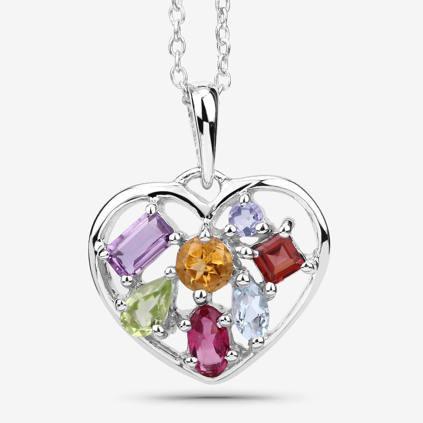 Sterling Silver 1.71 Carat Multi Stone Heart Shaped Pendant fine