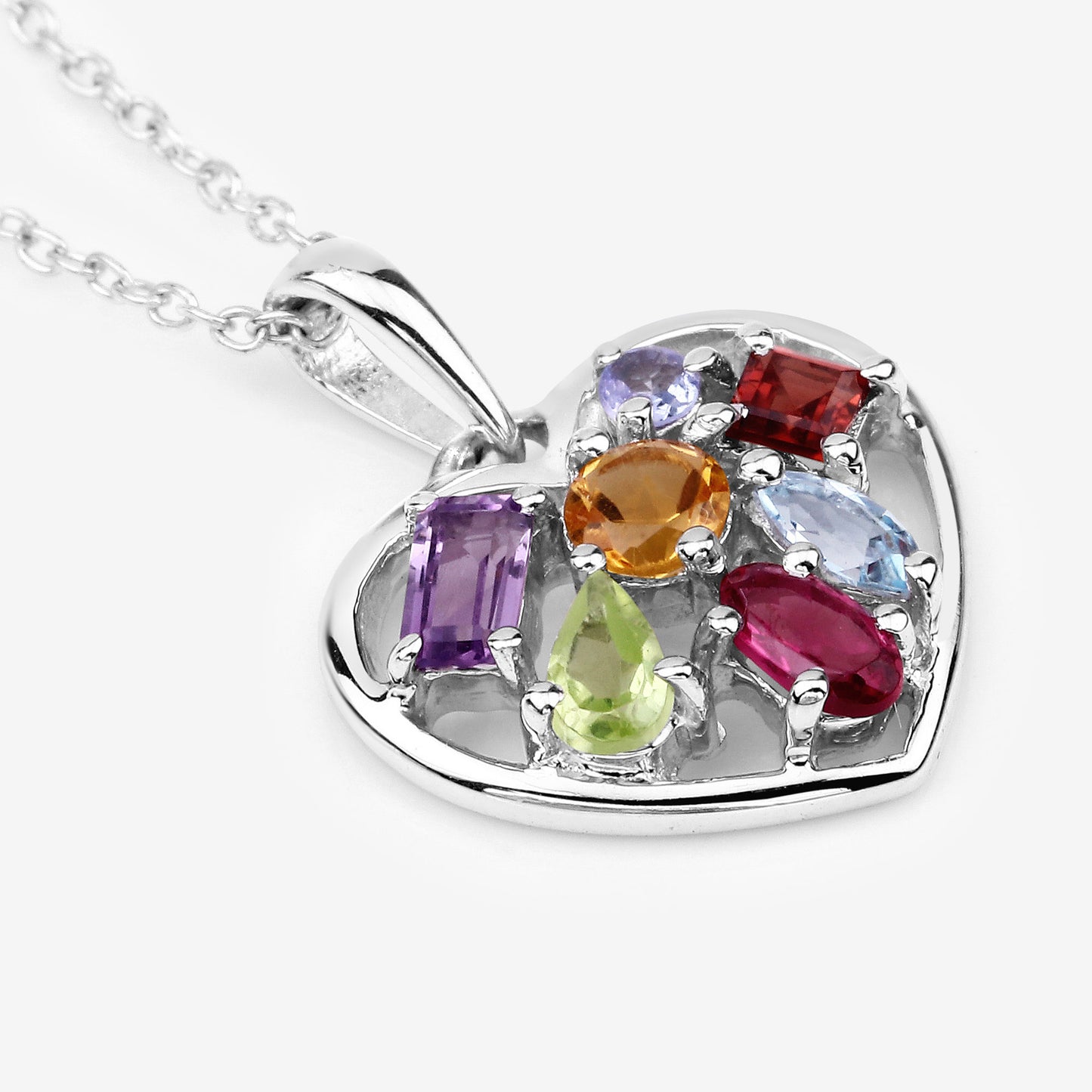 Sterling Silver 1.71 Carat Multi Stone Heart Shaped Pendant fine