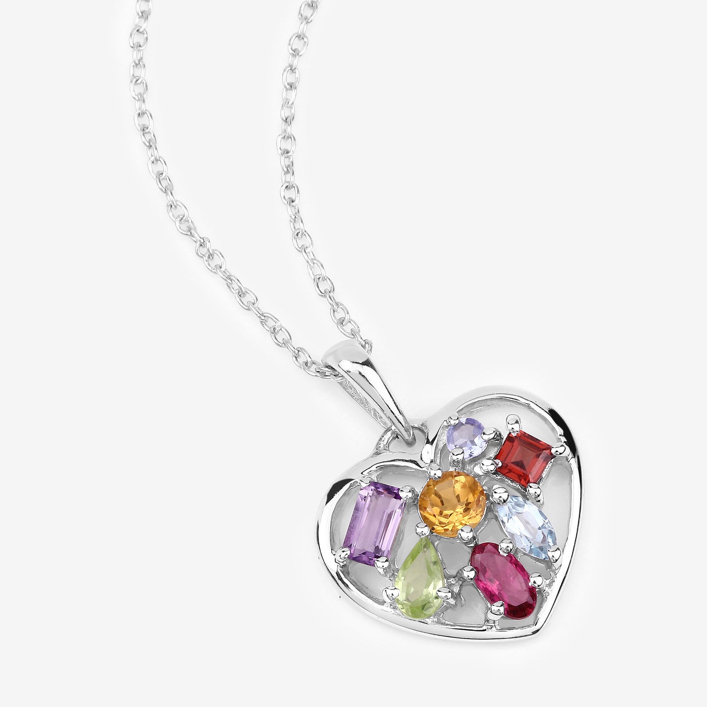 Sterling Silver 1.71 Carat Multi Stone Heart Shaped Pendant fine