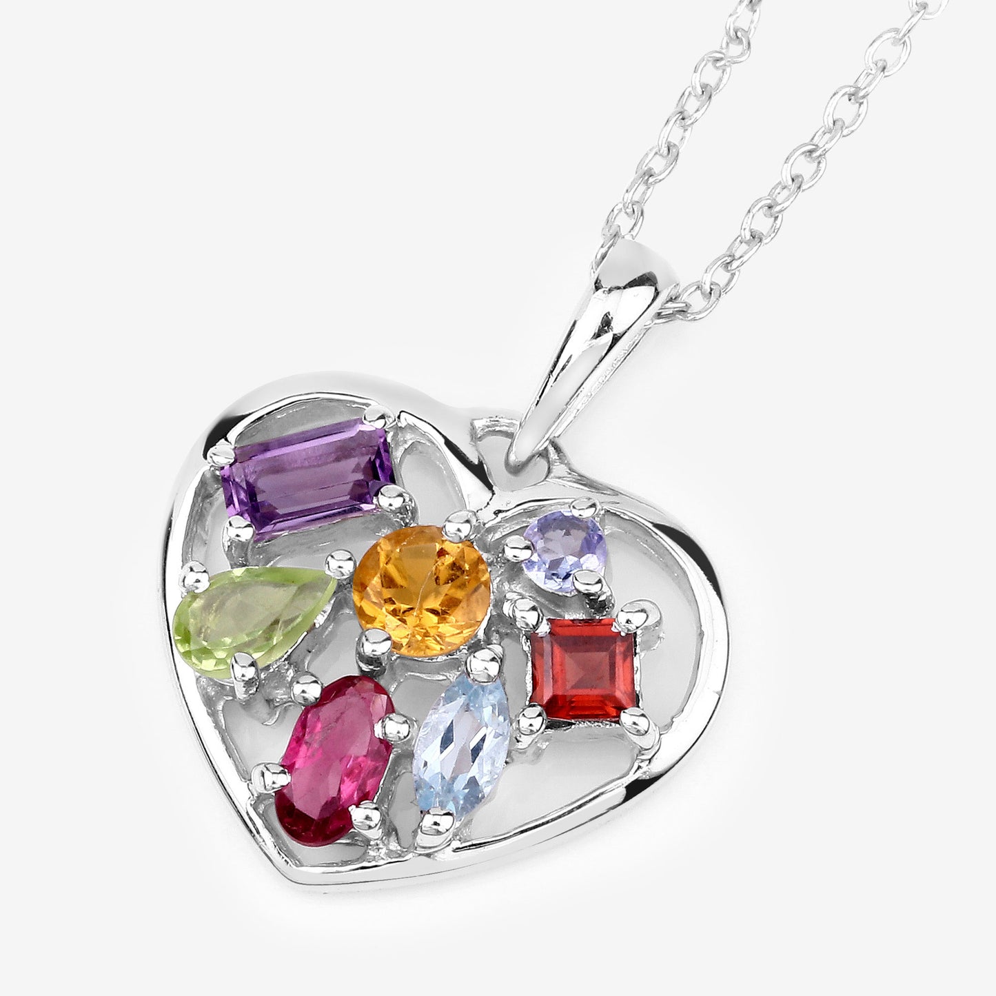 Sterling Silver 1.71 Carat Multi Stone Heart Shaped Pendant fine