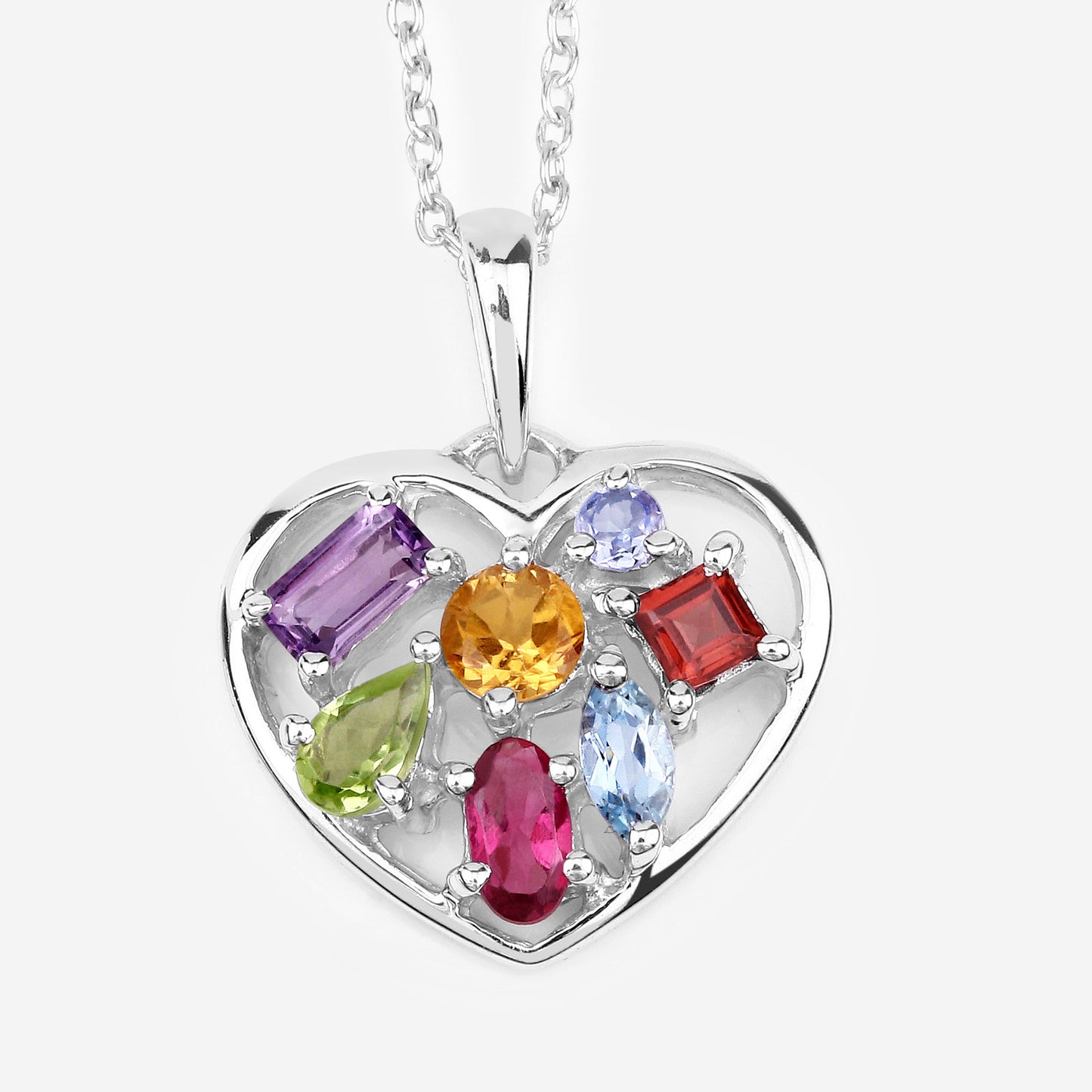 Sterling Silver 1.71 Carat Multi Stone Heart Shaped Pendant fine